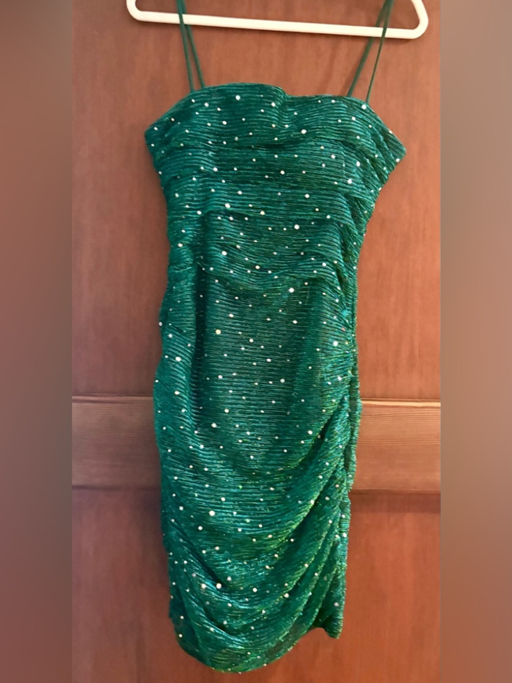 Lulu's Emerald Green Embellished Spaghetti Strap Dress